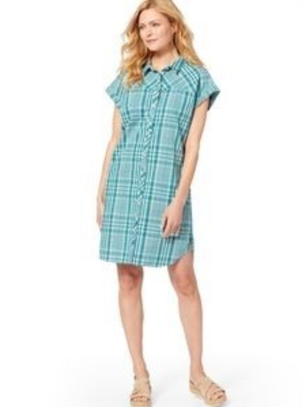 Pendleton Teal and White Plaid Button-Up Shirt Dress  Sz Small